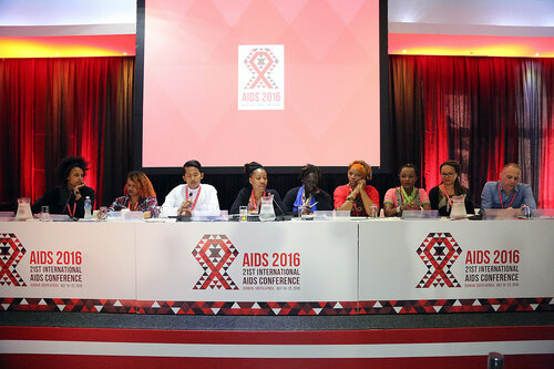 21st International AIDS Conference (AIDS 2016), Durban, South Africa.
Monday 18th July 2016, VENUE : Global Village - Room 1
GV MEET THE EXPERTS : GETTING A SEAT AT THE TABLE : YOUNG LEADERS SHARE THE HIGHS AND LOWS OF LEADERSHIP AND ACCOUNTABILITY (MOGS01)

Meheret Melles (USA)
L'Orangelis Thomas Negron (Puerto Rico)
Myo Thet OO (Myanmar)
Ebony Johnson (USA)
Jacquelyne Alesi (Uganda)
Linda Mafu (South Africa)
Nicolas Ndayizeye (Burundi) 
Georgina Caswell (South African Translator)
Raoul Fransen Dos Santos (Netherlands)

Photo©International AIDS Society/Abhi Indrarajan
