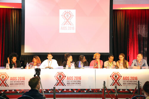 21st International AIDS Conference (AIDS 2016), Durban, South Africa.
Monday 18th July 2016, VENUE : Global Village - Room 1
GV MEET THE EXPERTS : GETTING A SEAT AT THE TABLE : YOUNG LEADERS SHARE THE HIGHS AND LOWS OF LEADERSHIP AND ACCOUNTABILITY (MOGS01)

Meheret Melles (USA)
L'Orangelis Thomas Negron (Puerto Rico)
Myo Thet OO (Myanmar)
Ebony Johnson (USA)
Jacquelyne Alesi (Uganda)
Linda Mafu (South Africa)
Nicolas Ndayizeye (Burundi) 
Georgina Caswell (South African Translator)
Raoul Fransen Dos Santos (Netherlands)

Photo©International AIDS Society/Abhi Indrarajan