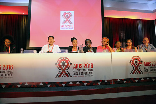 21st International AIDS Conference (AIDS 2016), Durban, South Africa.
Monday 18th July 2016, VENUE : Global Village - Room 1
GV MEET THE EXPERTS : GETTING A SEAT AT THE TABLE : YOUNG LEADERS SHARE THE HIGHS AND LOWS OF LEADERSHIP AND ACCOUNTABILITY (MOGS01)
Panel : 
Meheret Melles (USA)
L'Orangelis Thomas Negron (Puerto Rico)
Myo Thet OO (Myanmar)
Ebony Johnson (USA)
Jacquelyne Alesi (Uganda)
Linda Mafu (South Africa)
Nicolas Ndayizeye (Burundi) 
Georgina Caswell (South African Translator)
Raoul Fransen Dos Santos (Netherlands)

Photo©International AIDS Society/Abhi Indrarajan
