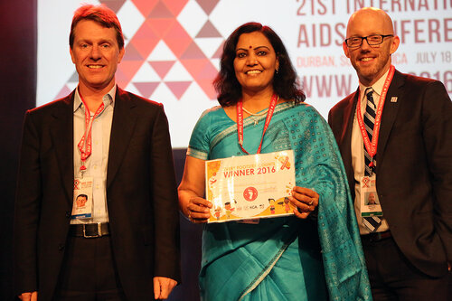 21st International AIDS Conference (AIDS 2016), Durban, South Africa.
Monday 18th July 2016, VENUE : Global Village - Main Stage
Film Event : Every Footstep Counts Awards (MOCA18)
L-R : David Redfern, Priyamvada Singh, Owen Ryan
Photo©International AIDS Society/Abhi Indrarajan