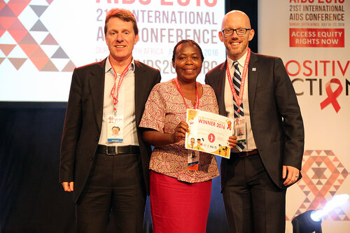 21st International AIDS Conference (AIDS 2016), Durban, South Africa.
Monday 18th July 2016, VENUE : Global Village - Main Stage
Film Event : Every Footstep Counts Awards (MOCA18)
L-R : David Redfern, Prisca Kambole, Owen Ryan
Photo©International AIDS Society/Abhi Indrarajan
