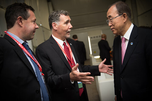 21st International AIDS Conference (AIDS 2016), Durban, South Africa. Photo shows: Official AIDS 2016 Opening Press Conference. Chris Beyrer and Ban Ki-moon. Photo©International AIDS Society/Marcus Rose