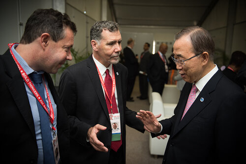 21st International AIDS Conference (AIDS 2016), Durban, South Africa. Photo shows: Official AIDS 2016 Opening Press Conference. Chris Beyrer and Ban Ki-moon. Photo©International AIDS Society/Marcus Rose