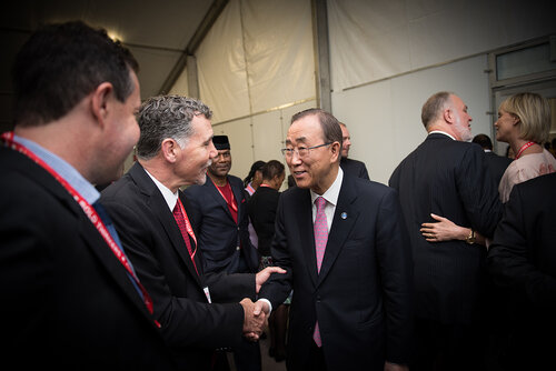 21st International AIDS Conference (AIDS 2016), Durban, South Africa. Photo shows: Official AIDS 2016 Opening Press Conference. Chris Beyrer and Ban Ki-moon. Photo©International AIDS Society/Marcus Rose