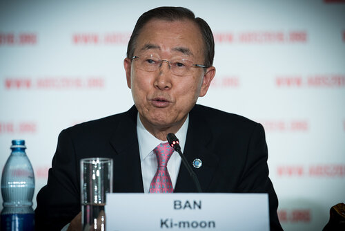 21st International AIDS Conference (AIDS 2016), Durban, South Africa. Photo shows: Official AIDS 2016 Opening Press Conference. Ban Ki-moon. Photo©International AIDS Society/Marcus Rose