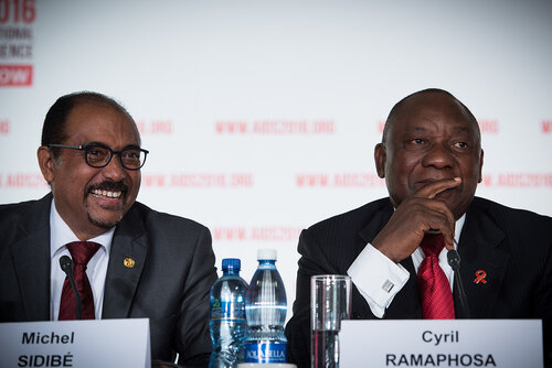 21st International AIDS Conference (AIDS 2016), Durban, South Africa. Photo shows: Official AIDS 2016 Opening Press Conference. (L-R) Michel Sidibe, Cyril Ramaphosa. Photo©International AIDS Society/Marcus Rose