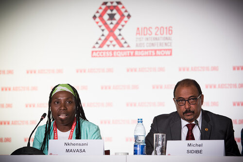 21st International AIDS Conference (AIDS 2016), Durban, South Africa. Photo shows: Official AIDS 2016 Opening Press Conference. Nkhensani Mavasa and Michel Sidibe. Photo©International AIDS Society/Marcus Rose