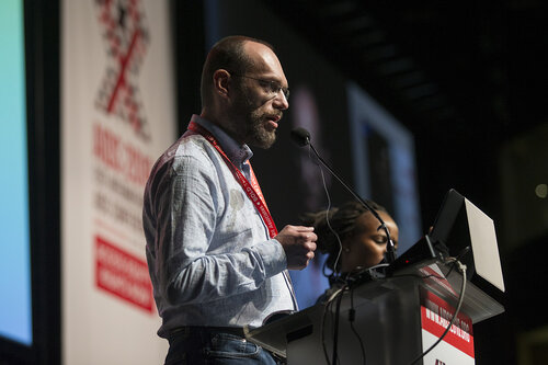 21st International AIDS Conference (AIDS 2016), Durban, South Africa.
Rapporteur & Closing Session (FRPL0208)
Community partners address 
Svitlana Moroz, Eurasian Women’s Network on AIDS, Ukraine 
Duncan Moeketse, Global Network of Young People Living with HIV (Y+), South Africa 
Gennady Roshchupkin, Eurasian Coalition on Male Health, Ukraine (FRPL0214), 22 July, 2016.
Photo©International AIDS Society/Rogan Ward