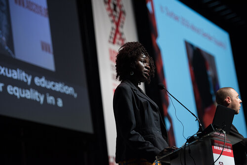 21st International AIDS Conference (AIDS2016), Durban, South Africa. Photo shows: Closing Plenary. Olayide Akanni, Journalists Against AIDS (JAAIDS) Nigeria. Photo©International AIDS Society/Marcus Rose