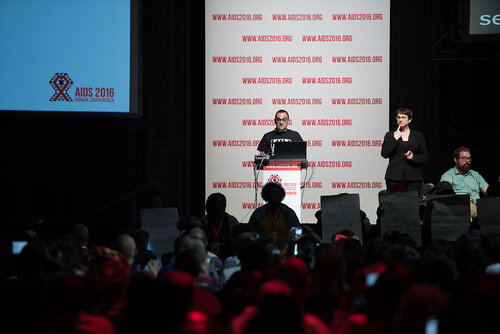 21st International AIDS Conference (AIDS2016), Durban, South Africa. Photo shows: Closing Plenary. Christoforos Mallouris, UNAIDS. Photo©International AIDS Society/Marcus Rose