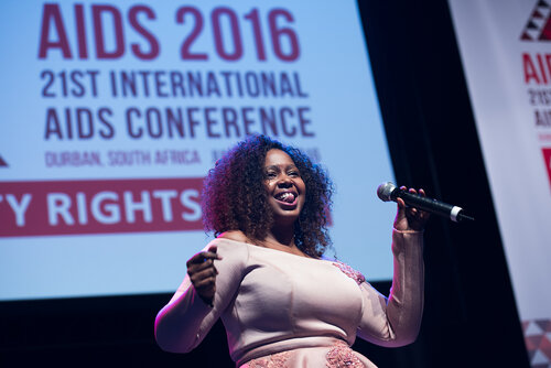 21st International AIDS Conference (AIDS2016), Durban, South Africa. Photo shows: Closing Plenary. Maleh sings at closing. Photo©International AIDS Society/Marcus Rose