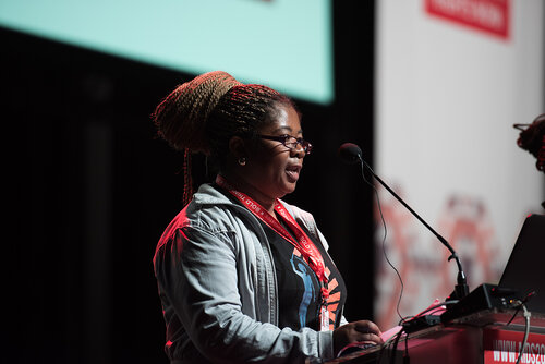 21st International AIDS Conference (AIDS2016), Durban, South Africa. Photo shows: Closing Plenary. Olayide Akanni, Journalists Against AIDS (JAAIDS) Nigeria. Photo©International AIDS Society/Marcus Rose