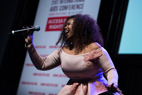 21st International AIDS Conference (AIDS2016), Durban, South Africa. Photo shows: Closing Plenary. Maleh sings at closing. Photo©International AIDS Society/Marcus Rose