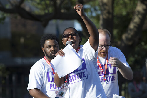 21st International AIDS Conference (AIDS 2016), Durban, South Africa.
Photo shows TAC March. Portia Serote speaks during the TAC March in Durban, 18 July, 2016.
Photo©International AIDS Society/Rogan Ward)