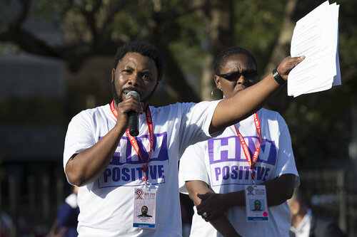 21st International AIDS Conference (AIDS 2016), Durban, South Africa.
Photo shows TAC March. Anele Boyce Yawa speaks during the TAC March in Durban, 18 July, 2016.
Photo©International AIDS Society/Rogan Ward)