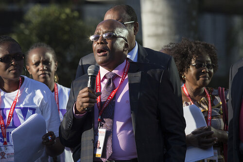 21st International AIDS Conference (AIDS 2016), Durban, South Africa.
Photo shows TAC March. South Africa Health Minister Aaron Motsoaledi speaks during the TAC March in Durban, 18 July, 2016.
Photo©International AIDS Society/Rogan Ward)