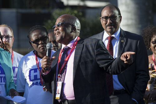 21st International AIDS Conference (AIDS 2016), Durban, South Africa.
Photo shows TAC March. South Africa Health Minister Aaron Motsoaledi speaks during the TAC March in Durban, 18 July, 2016.
Photo©International AIDS Society/Rogan Ward)