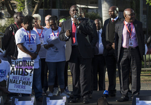 21st International AIDS Conference (AIDS 2016), Durban, South Africa.
Photo shows TAC March. South Africa Deputy President Cyril Ramaphosa speaks during the TAC March in Durban, 18 July, 2016.
Photo©International AIDS Society/Rogan Ward)