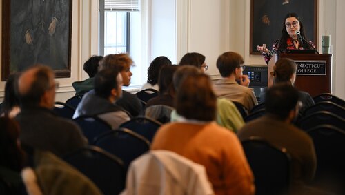 Julieta Moreira Reyes presents her SIP “Seeds of Knowledge” during the Justice and Sustainability panel session at the seventh annual All-College Symposium Thursday, November 6, 2025. (Connecticut College photos by Sean D. Elliot)