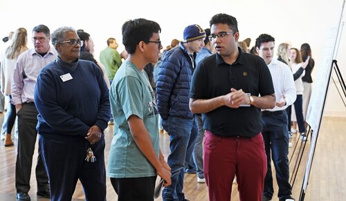 Nikhil Deshpande ‘26 presents “Artificial Intelligence in Digital Pathology” during the Data, Information, and Society poster session at the seventh annual All-College Symposium Thursday, November 6, 2025. (Connecticut College photos by Sean D. Elliot)