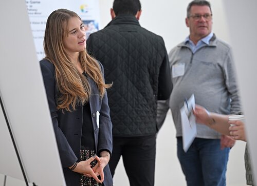 Allison Bull ’26 presents her poster “Views from Earth: How Creativity Impacts Notions of Home” during the seventh annual All-College Symposium Thursday, November 6, 2025. (Connecticut College photos by Sean D. Elliot)