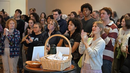 President Andrea E. Chapdelaine Ph.D. offers remarks at the closing ceremonies at the seventh annual All-College Symposium Thursday, November 6, 2025. (Connecticut College photos by Sean D. Elliot)