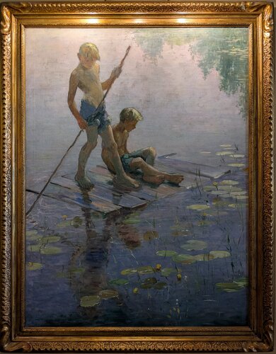 Adam Emory Albright (American 1862-1957), The Raft, 1895, Oil on canvas. From the collection of John and Susan Hainsworth.