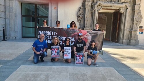 Protest in The Edition Hotel (Marriott), Madrid. Marriott campaign 2025