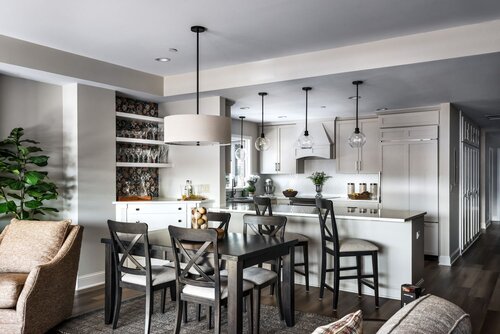 bar stools at a peninsula island