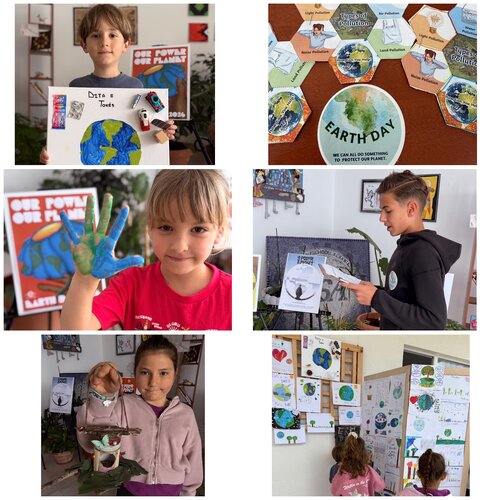 The Students spent the Earth day engaged in many activities including clean up of the surrounding areas of the campus, artistic performances, and building bird feeders.