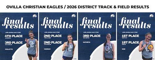 District Track 2026 Results included
Collette Gentry
Hannah de Leon
Kathryn Osgood
Samantha Lord