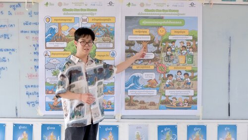 "Climate Nex Gen Heroes" is an in-person, interactive climate action project educating more than 30 primary school students at Hun Sen Kampong Kes. The project transforms complex environmental concepts into easily understandable, engaging lessons using visually appealing A0 posters and hands-on activities. By focusing on the local mangrove ecosystem, the natural heroes of the coastline, the project teaches students about climate mitigation and adaptation.