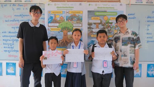 "Climate Nex Gen Heroes" is an in-person, interactive climate action project educating more than 30 primary school students at Hun Sen Kampong Kes. The project transforms complex environmental concepts into easily understandable, engaging lessons using visually appealing A0 posters and hands-on activities. By focusing on the local mangrove ecosystem, the natural heroes of the coastline, the project teaches students about climate mitigation and adaptation.