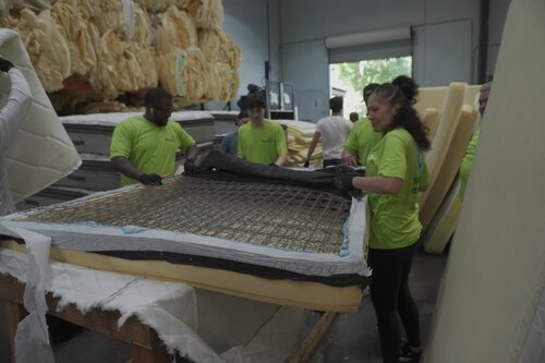 Mattress Warrior Day! In just 3 hours 2 groups of volunteers deconstructed over 90 mattresses so they can be properly recycled and kept out of the landfill!