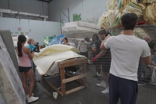 Mattress Warrior Day! In just 3 hours 2 groups of volunteers deconstructed over 90 mattresses so they can be properly recycled and kept out of the landfill!