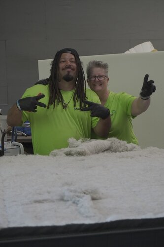 Mattress Warrior Day! In just 3 hours 2 groups of volunteers deconstructed over 90 mattresses so they can be properly recycled and kept out of the landfill!