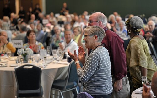 Alumni celebrating the 50th class reunion, or greater, gather for the Sykes Society Luncheon Friday, May 29, 2026 in the Susan E. Lynch 1962 Room. (Connecticut College photos by Sean D. Elliot)