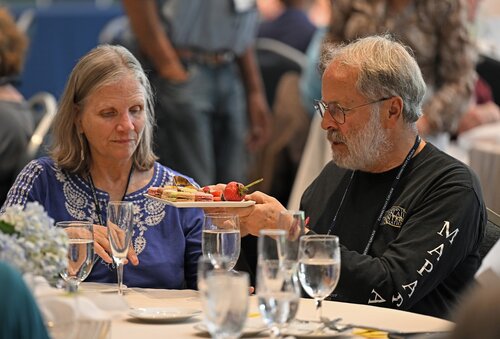 Alumni celebrating the 50th class reunion, or greater, gather for the Sykes Society Luncheon Friday, May 29, 2026 in the Susan E. Lynch 1962 Room. (Connecticut College photos by Sean D. Elliot)