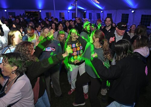 Alumni band, Rhythm Method with Michael Stryker '86, Donna Stryker, Wayne Elowe '86, David Warner '86, Andy Karp '89, Ross Dackow '87, Pam LeBow, Pete LeBow, and Mark Nickerson play at The After Party: Dance the Night Away to celebrate 40 years of hits!  at Reunion 2026 Saturday, May 30, 2026. (Connecticut College photos by Sean D. Elliot)