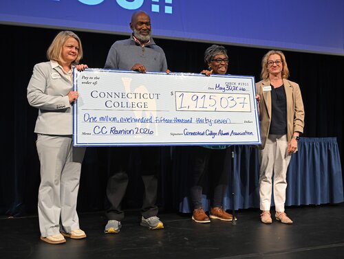 Legacy and Laurels at Reunion 2026 Saturday, May 30, 2026 at the Athey Center at Palmer Auditorium. The awards presented included; the Mach Arom ’89 Award to Zachary Larson ’16, the Agnes Berkeley Leahy Award Robert Shea ’91 P’26, the Harriet Buescher Lawrence ’34 Prize to Emily Callahan Hazelwood ’11, the Mary Ash Lazarus ’71 Goss Award to Mario An-Ming Sze Truxes ’71, the Alumni Tribute Award to Kenneth Kabel ’76 P’12, and the the Unity Award Veronica Venture ’86. (Connecticut College photos by Sean D. Elliot)