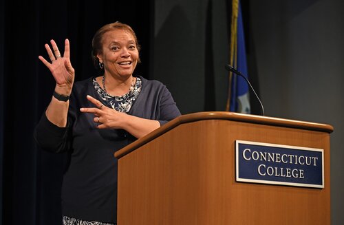 Legacy and Laurels at Reunion 2026 Saturday, May 30, 2026 at the Athey Center at Palmer Auditorium. The awards presented included; the Mach Arom ’89 Award to Zachary Larson ’16, the Agnes Berkeley Leahy Award Robert Shea ’91 P’26, the Harriet Buescher Lawrence ’34 Prize to Emily Callahan Hazelwood ’11, the Mary Ash Lazarus ’71 Goss Award to Mario An-Ming Sze Truxes ’71, the Alumni Tribute Award to Kenneth Kabel ’76 P’12, and the the Unity Award Veronica Venture ’86. (Connecticut College photos by Sean D. Elliot)