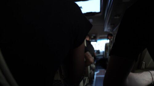 Activist on the van on the way to the action