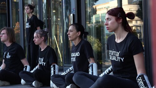 Activist chained at the doors of Sodexo in Paris