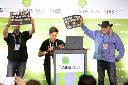 AIDS 2026, the 26th IAS Conference on HIV and AIDS. Rio de Janeiro, Brazil. Sunday, 26 July 2026.

In the photo: Activists disrupt US AIDS Coordinator Jeff Graham 

© Felipe Varanda / IAS