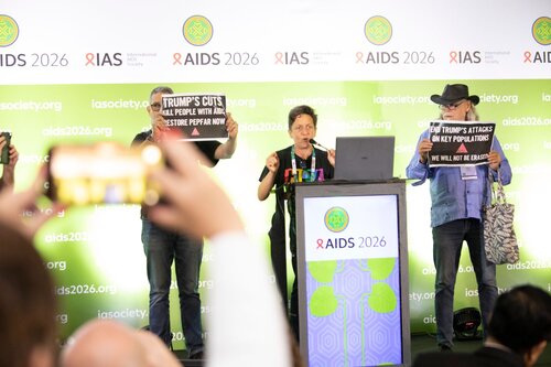 AIDS 2026, the 26th IAS Conference on HIV and AIDS. Rio de Janeiro, Brazil. Sunday, 26 July 2026.

In the photo: Activists disrupt US AIDS Coordinator Jeff Graham 

© Felipe Varanda / IAS