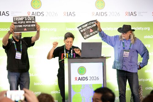 AIDS 2026, the 26th IAS Conference on HIV and AIDS. Rio de Janeiro, Brazil. Sunday, 26 July 2026.

In the photo: Activists disrupt US AIDS Coordinator Jeff Graham 

© Felipe Varanda / IAS