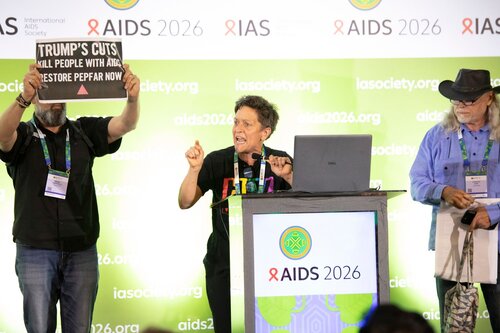 AIDS 2026, the 26th IAS Conference on HIV and AIDS. Rio de Janeiro, Brazil. Sunday, 26 July 2026.

In the photo: Activists disrupt US AIDS Coordinator Jeff Graham 

© Felipe Varanda / IAS