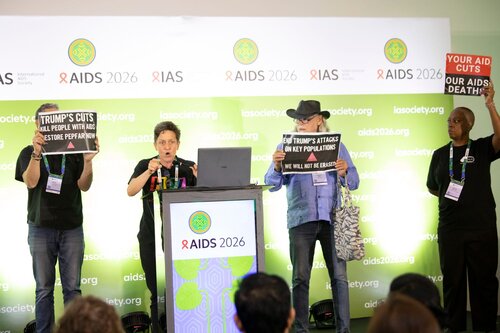 AIDS 2026, the 26th IAS Conference on HIV and AIDS. Rio de Janeiro, Brazil. Sunday, 26 July 2026.

In the photo: Activists disrupt US AIDS Coordinator Jeff Graham 

© Felipe Varanda / IAS