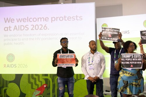 AIDS 2026, the 26th IAS Conference on HIV and AIDS. Rio de Janeiro, Brazil. Sunday, 26 July 2026.

In the photo: Activists disrupt US AIDS Coordinator Jeff Graham 

© Felipe Varanda / IAS