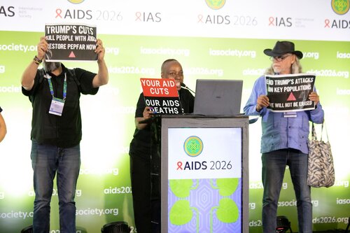 AIDS 2026, the 26th IAS Conference on HIV and AIDS. Rio de Janeiro, Brazil. Sunday, 26 July 2026.

In the photo: Activists disrupt US AIDS Coordinator Jeff Graham 

© Felipe Varanda / IAS
